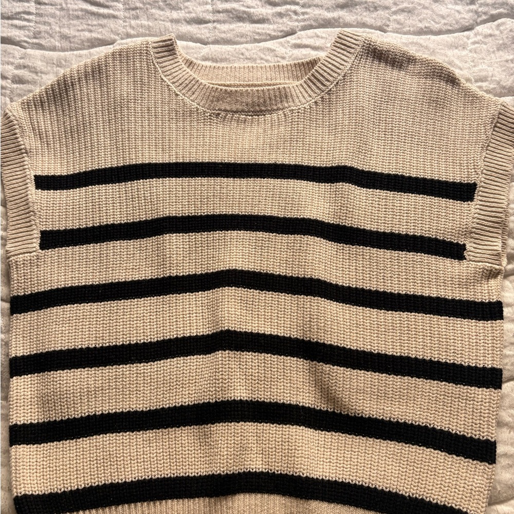 moon & madison Beige and Black Striped Crewneck Sweater